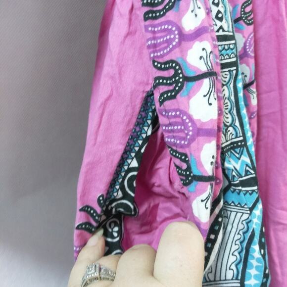 Rainbow Pink Boho Printed Cotton Maxi Dress Pockets Size OSFM - Picture 5 of 10